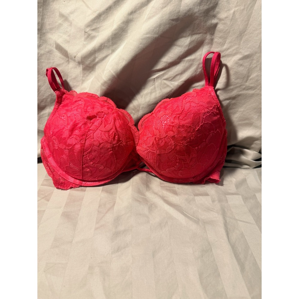 Victorias Secret Dream Angels Pink Lace Push Up Bra 36C Underwire Floral Pink